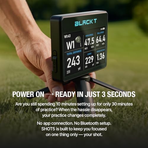 BLACK T SHOT5 Golf Launch Monitor Portable Doppler Radar Swing Speed Trainer with Ball Speed, Club Head Speed, Smash Factor & Distance Tracking