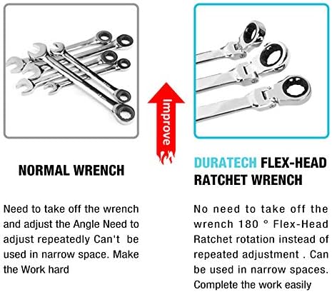 DURATECH Extra Long Flex-Head Ratcheting Wrench Set, 5-Piece, SAE