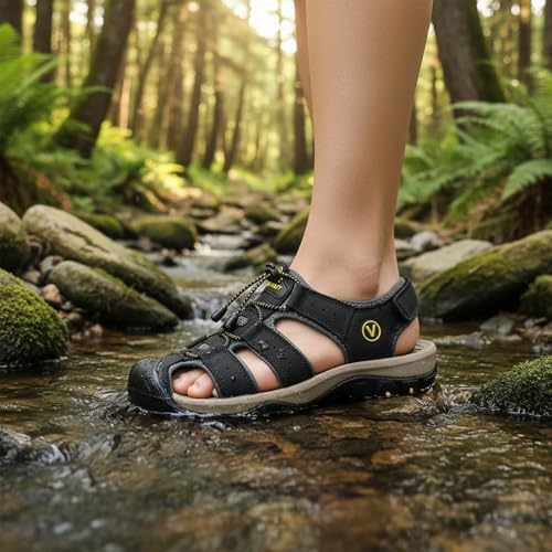 FLARUT Men's Sport Sandals Closed Toe Leather Water Hiking Shoes