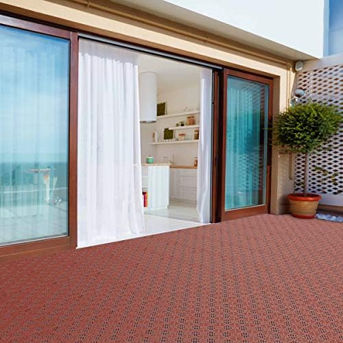 Deck Tiles - 6-Pack Pavers - Polypropylene Interlocking Patio Tiles - Outdoor Flooring for Patio, Porch, Garage, or Pool Deck by Pure Garden (Terracotta)