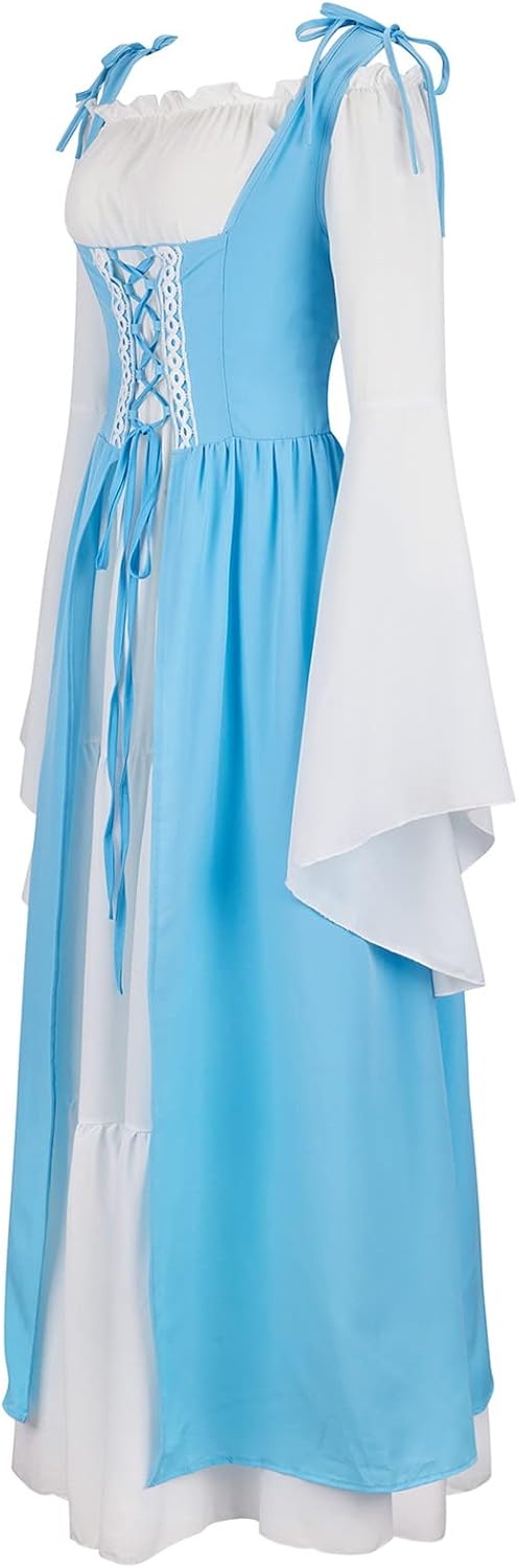 Kranchungel Renaissance Costume Women Dress: Flowy Long Sleeve Medieval Dress for Renaissance Faires & Medieval Festival