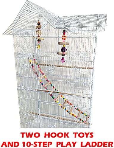 38-Inch Double Roof Top Large Flight Bird Cage with Toys Climbing Ladder Side Nesting Box Doors for Cockatiels Sun Parakeets Conures Aviary Budgie Finch Lovebird Canary Pet Bird Travel Cage