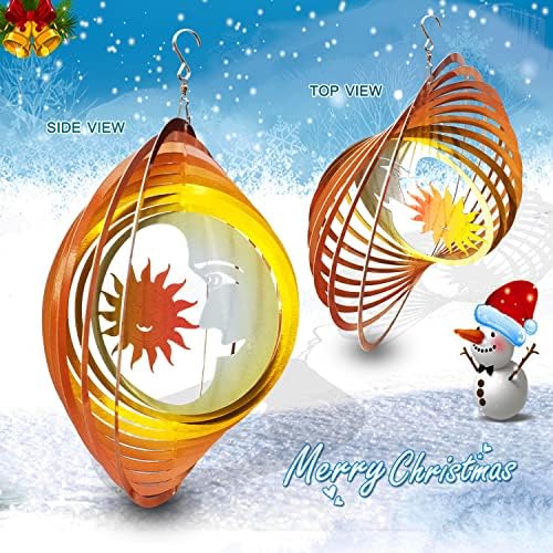 FONMY Wind Spinner 3D Stainless Steel Laser Cut Metal Art 12 inches Moon and Sun Hanging Wind Spinner