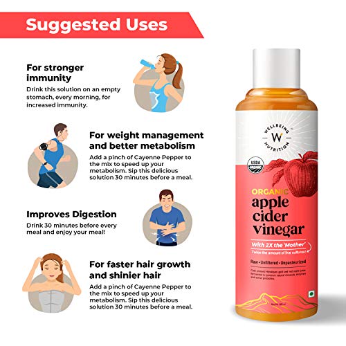 Wellbeing Nutrition Organic Apple Cider Vinegar - Raw, Unfiltered, Unpasteurized - 500ml..