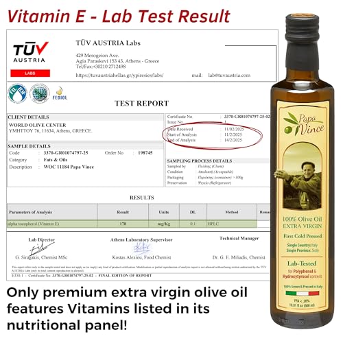 Papa Vince Olive Oil Extra Virgin - First Cold Press, Sicily, Italy | Buttery, smooth, gentle peppery finish - unrefined, unblended