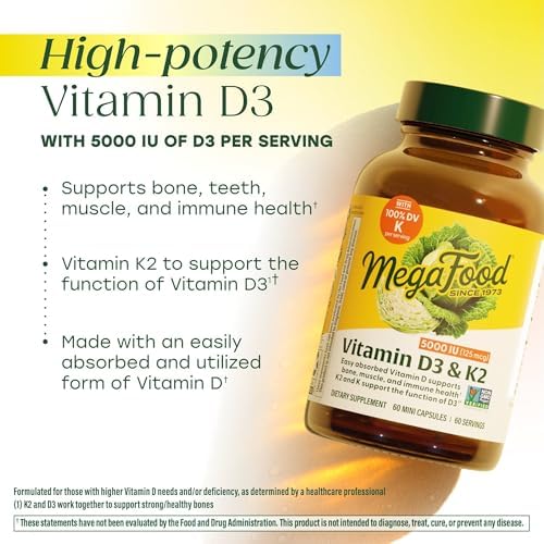 MegaFood Vitamin D3 & K2 5000 IU (125 mcg), 60 Mini Capsules