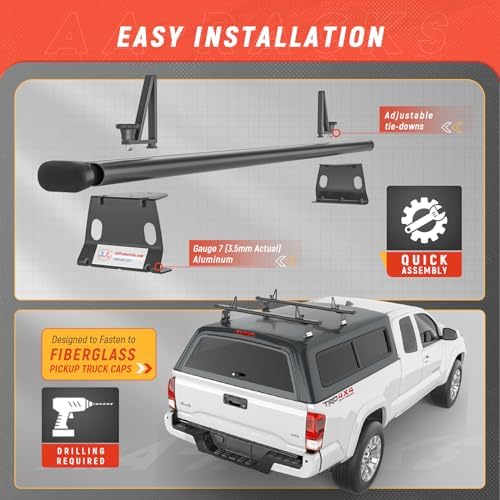 Model ADX32-C Aluminum 2 Bar (60") Universal Drilling Truck Camper Roof Rack with Ladder Stopper Sandy Black