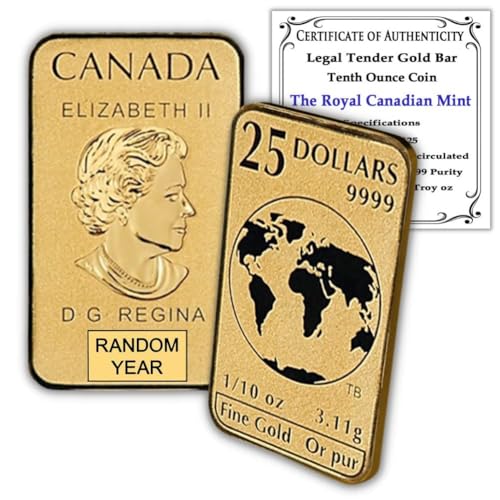 2016 - Present 1/10 oz Gold Bar by the Royal Canadian Mint $25 Seller BU | Random Year - Brilliant Uncirculated with Certificate of Authenticity 24K