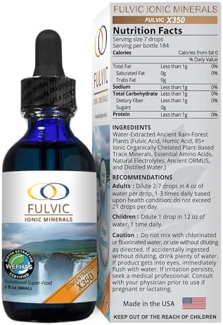 Optimally Organic Water Extracted Fulvic Ionic Minerals X350 - Patented BioActive Fulvic Acid, Humic Acid, Trace Minerals