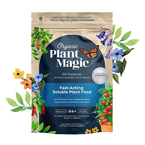 Organic Plant Magic Fertilizer & Plant Food for House Plants & Garden 1/2lb | Makes 32+ Gal of Organic Water Soluble Fertilizer for Plant Growth use on Vegetables, Flowers, Gardens & Indoor House Plants
