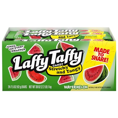 Laffy Taffy Variety Box, Grape Watermelon Cherry Chewy Candy, 1.5 oz, 24 Ct | Grape, watermelon, cherry stretchy tangy taffy, individually wrapped, jokes on wrapper, lunchbox, sharing