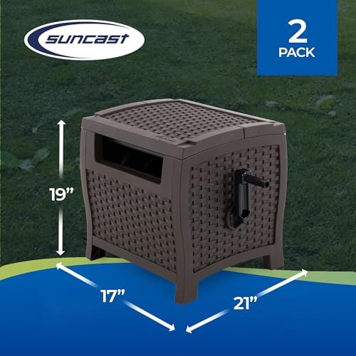 Suncast 175 ft. Wicker Style Resin Hose Hideaway with Hose Guide, Java, Made in the USA