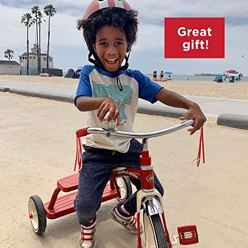 Radio Flyer Classic Pink Tricycle, for Ages 2-4, 10" Front Wheel, Bell | Steel Frame, Adjustable Seat, Rubber Tires, Chrome Details, Rear Step, Controlled Turning Radius, Tricycle for Toddlers