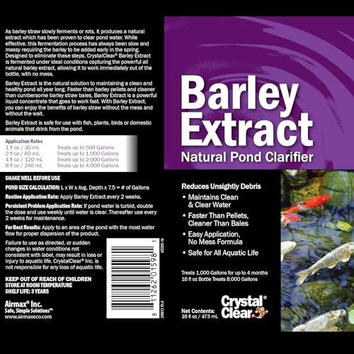 CrystalClear Barley Extract Pond Treatment, Water Clarifier, 2.5 Gallon | Natural for Fountains, Water Gardens & Koi Ponds, clears cloudiness and is Fish & Plant Safe