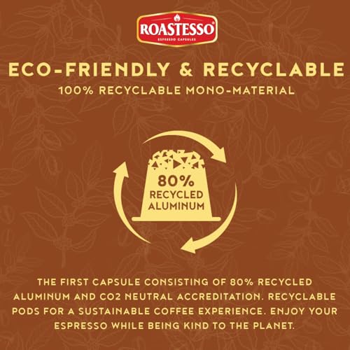 Roastesso, Aluminum Espresso Capsules, Flavors Variety Pack, Natural Flavored Coffee Pods with French Vanilla, Caramel, Chocolate & Hazelnut