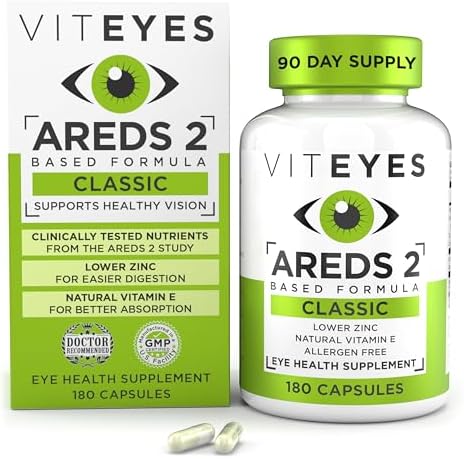 Viteyes AREDS 2 Eye Vitamins, Classic Macular Support, Allergen Free Capsules, with Natural Vitamin E, Vitamin C, Zinc, Copper, Lutein & Zeaxanthin, Eye Doctor Trusted, Manufactured in The USA, 180 Ct