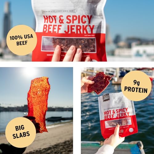 People's Choice Big Slab Beef Jerky - Whole Muscle - Hot & Spicy, 19.2 oz | Thin Sliced Slabs, 9 g Protein Per Serving, Low Sodium Recipe, 15 Count Pieces, Preservative Free, 365 Day Shelf Life
