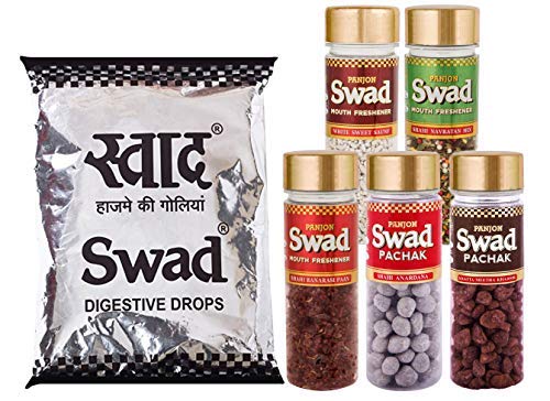 Swad MAHA SAVER PACK- Swad 25 Candy Pouchwith 3 premium bottles of Swad Pachak - ANARDANA, JEERA GOLI & KHATTA MEETHA KHAJOOR (Pack of 3)