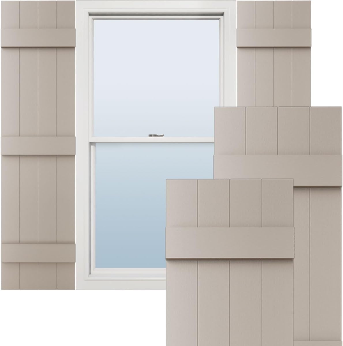 14"W x 59"H Lifetime Vinyl, Standard Four Board Joined, Board-n-Batten Shutters, w/Installation Shutter-Lok's & Matching Screws (Per Pair), Forest Green