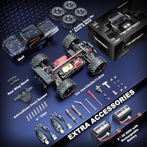 1:14 Scale RC Cars for Adults, 60KPH High Speed RC Truggy, 4X4 Off-Road Remote Control Truck, Waterproof Electric Car with 2S Battery