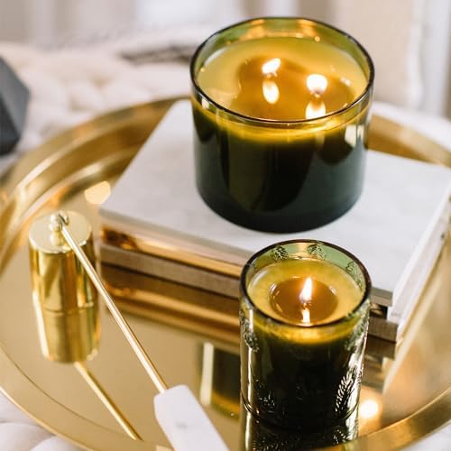 Thymes Frasier Fir Candle - Molded Green Glass Jar with Pine Needle Design - Winter Candle Gifts for Women & Men - Fresh Home Fragrance - Notes of