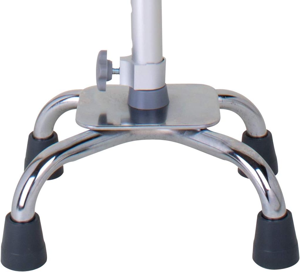Carex Quad Cane with Small Base - Quad Walking Cane with Offset Cane Handle and Adjustable Height - 4 Tip Cane for Stability, Grey/Silver