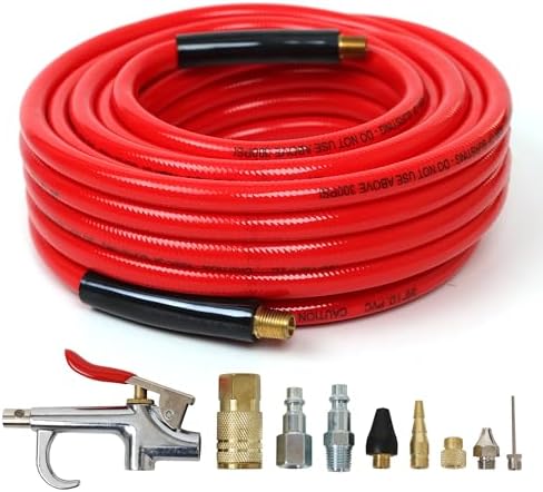 DYNAMIC POWER 3/8" x 50ft PVC Air Compressor Hose WITH 10 Pieces Air Compressor Accessories Kit. PVC3850R-10