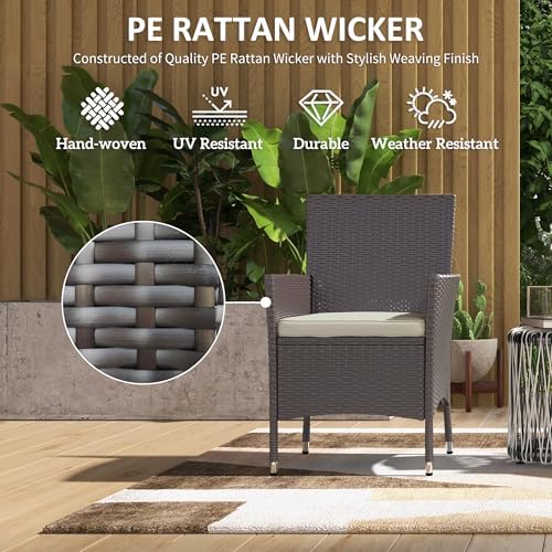 Outsunny Rattan Wicker Dining Chairs, Outdoor, 2 PCS, Dark Coffee | With Cushions, Anti-Slip Foot, Patio Stackable Chairs Set, Backyard, Garden, Lawn