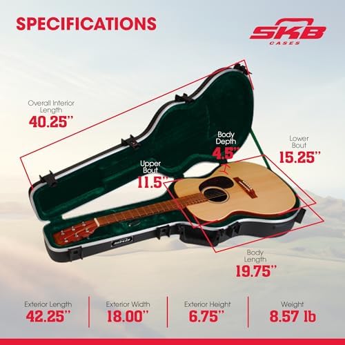 SKB Hardshell Travel Case for Martin 000 Acoustic Guitars, Molded In Bumpers for Protection, Plush Lined Interior and TSA Latches