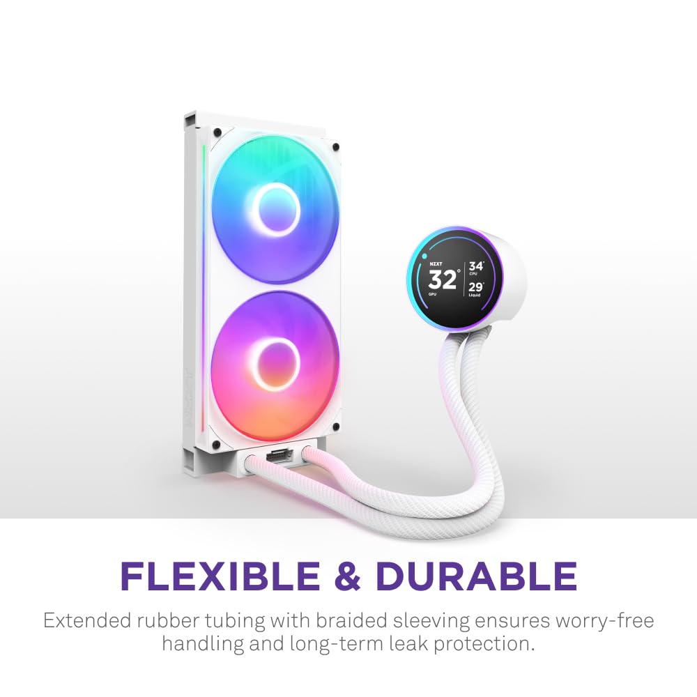 NZXT Kraken Elite 360 RGB - 360mm AIO CPU Cooler, LCD - White | 360mm RGB AIO with 2.36-inch LCD and F360 RGB Core fan. Flagship display cooling with synced RGB via CAM.