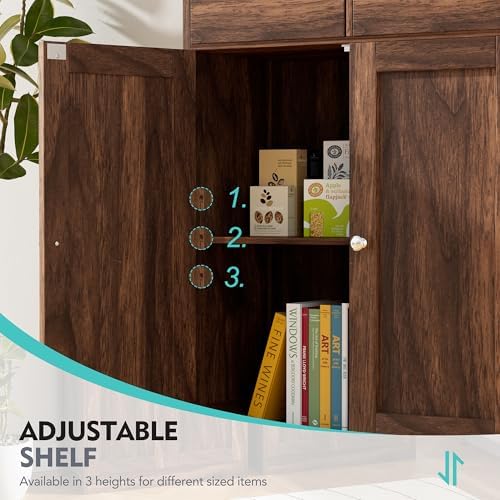 Vongrasig Bathroom Storage Cabinet, 42.5" H Freestanding Floor Cabinet | Wooden Modern Cabinet with 2 Drawers, Open Shelf and Adjustable Shelf for Bathroom, Laundry Room and Entryway, White