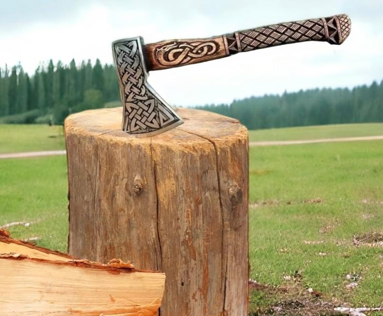 Poshland AX-7000 Custom Gift Forged Carbon Steel Viking Axe with Rose Wood Shaft, Viking Bearded Camping Axe