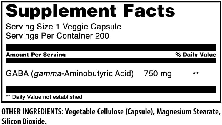 Amazing Formulas GABA Supplement | 750 Mg per Serving | 100 Veggie Capsules | Non-GMO | Gluten-Free | Made in USA | Ideal for Vegetarians