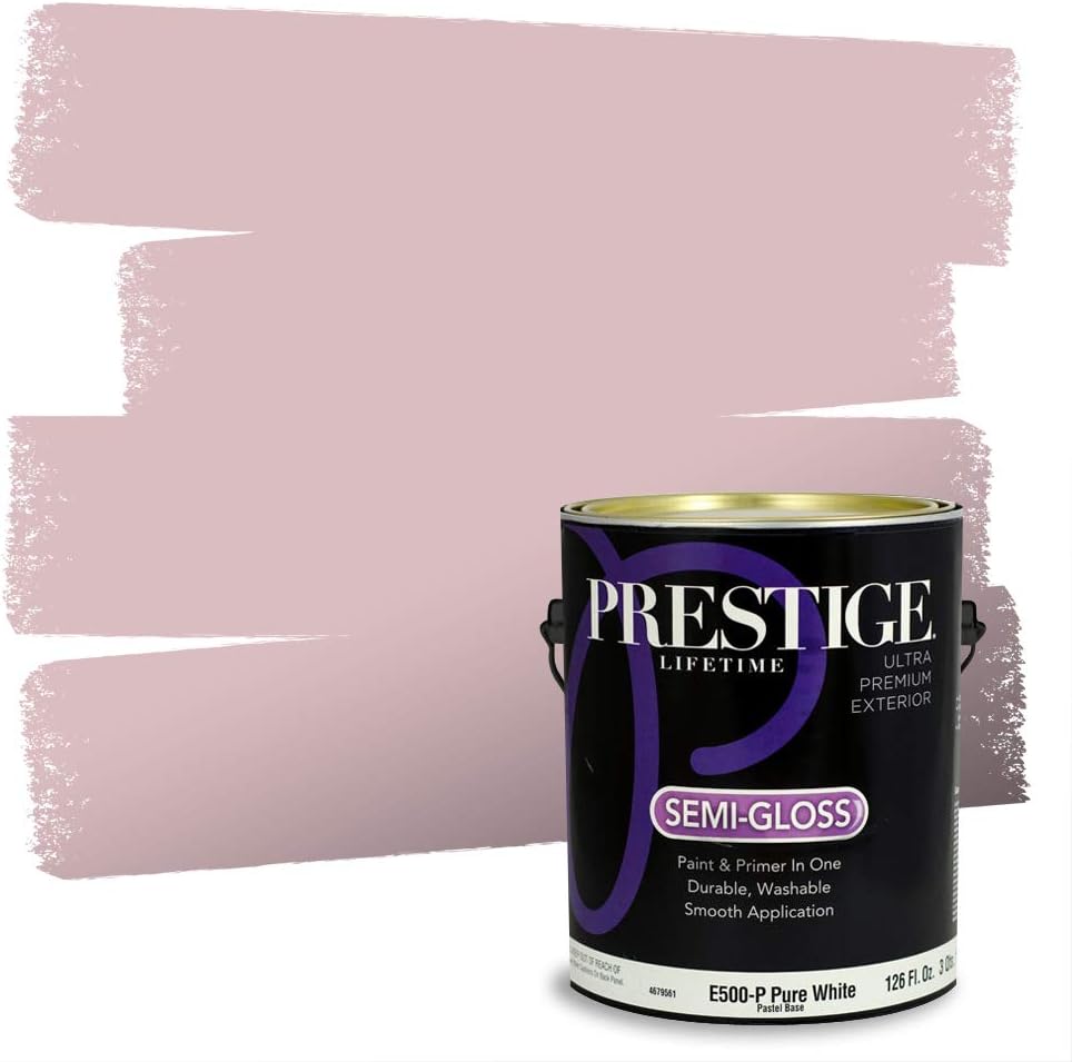 PRESTIGE E500-P-SW6303 Exterior Paint and Primer in One, 1-Gallon, Semi-Gloss, Comparable Match of Sherwin Williams Rose Colored, 1 Gallon, SW17-Rose
