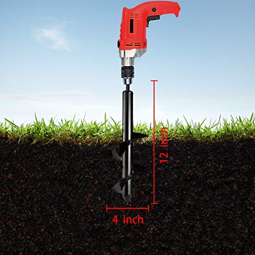 Auger Drill Bit for Planting 4"x12", Garden Plant Flower Bulb Bedding Planter Auger Spiral Drill Bit, Easy Planter Garden Auger