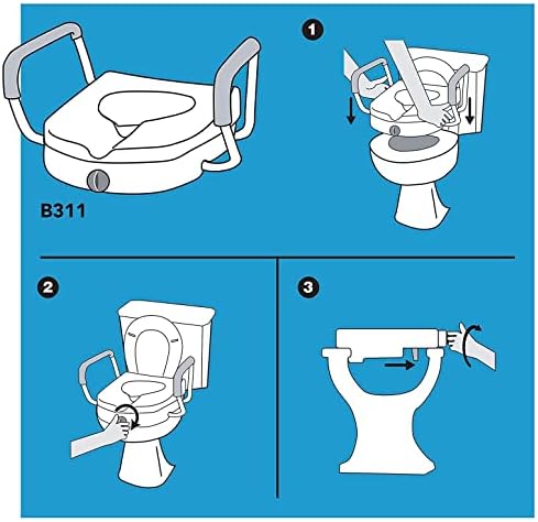 Carex E-Z Lock Raised Toilet Seat With Handles, 5" Toilet Seat Riser with Arms, Handicap Raised Toilet Seat For Seniors and Elevated Toilet Seat