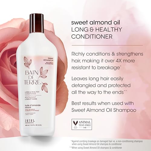 Bain de Terre Sweet Almond Oil Long & Healthy Conditioner, Strength & Protection for Weak, Damaged Hair, with Argan & Monoi Oils, Paraben-Free, Color-Safe, Vegan