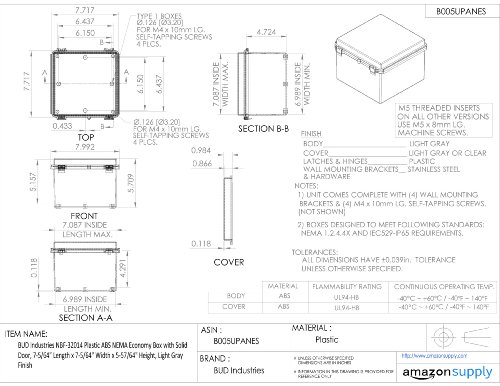 BUD Industries NBF-32014 Plastic Indoor NEMA ABS, 7.72" L x 7.72" W x 5.71" D, White