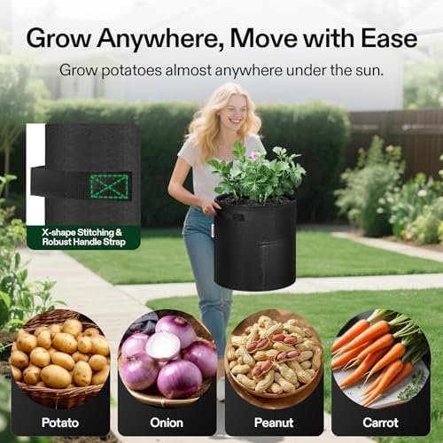 VIVOSUN 5-Pack 7 Gallon Potato Grow Bags, Roll-up Harvest Window