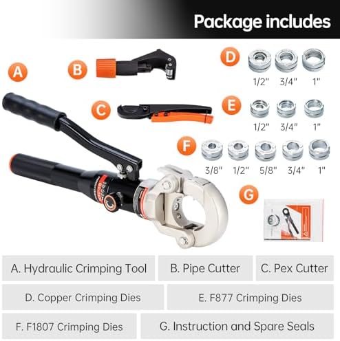 Copper Tube Fittings Hydraulic Pipe Crimping Tool with 1/2",3/4" and 1" Jaw Copper Pipe Press Crimper Pressing Pliers, with Pipe Cutter