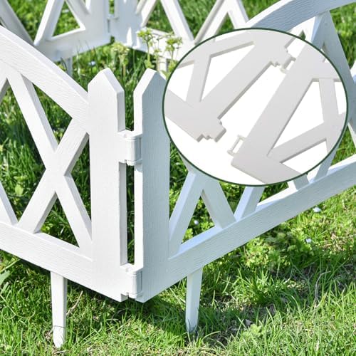 Sungmor Plastic Garden Fence Border Set - Lightweight Decorative Landscape Edging Panels, White Flower Bed Lawn Border - Easy Install for Soft Soil
