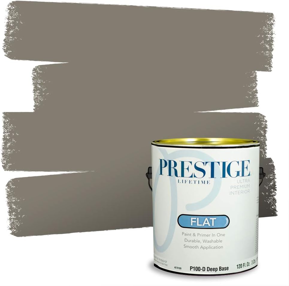 PRESTIGE Paints Exterior Paint and Primer In One, 1-Gallon, Flat, Comparable Match of Sherwin Williams* Grizzle Gray*