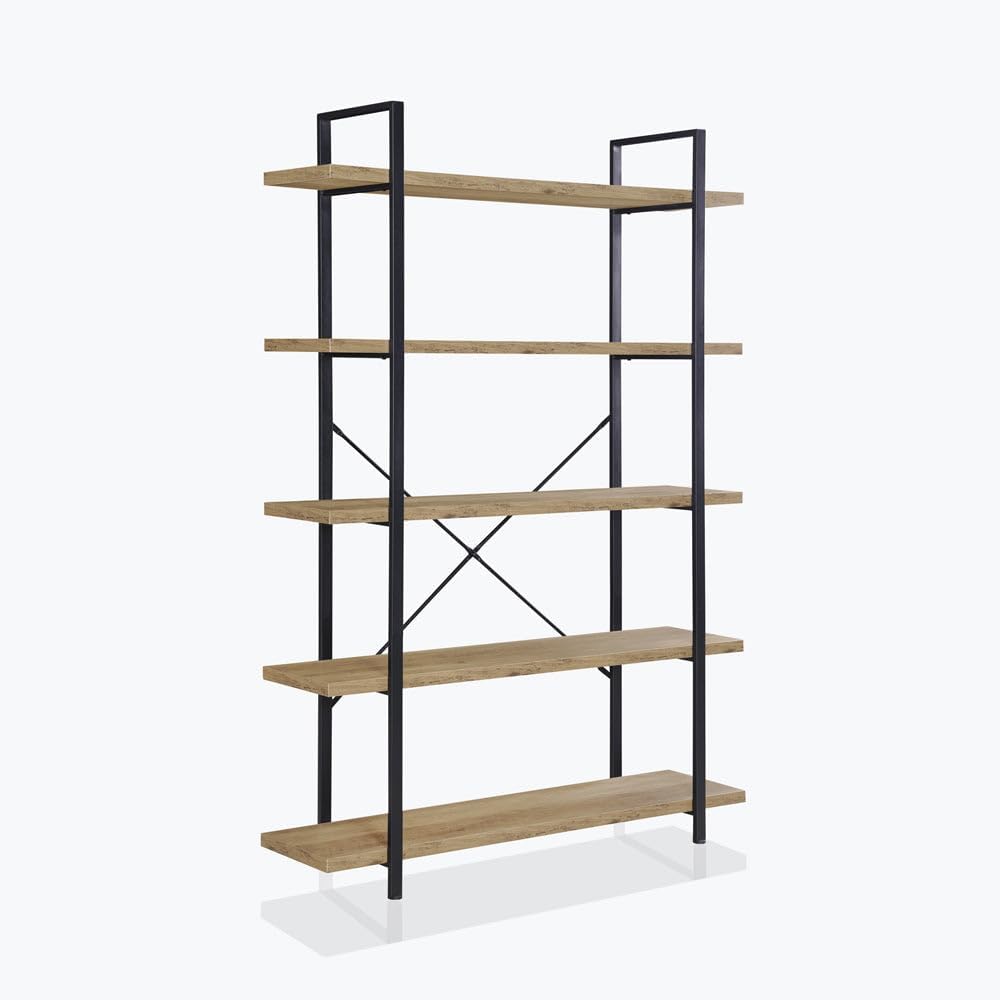BELLEZE 4 Tier Modern Rustic Industrial Bookshelf, Open Wide Office Etagere Book Shelf
