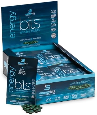 ENERGYBITS Organic Spirulina Tablets (1000 Algae Tablets) Natural Superfood for Energy, Fitness & Focus - 5g Protein, 1 Calorie, Sugar Free - Omega 3 - Spirulina Capsules - Gluten Free, Keto & Vegan