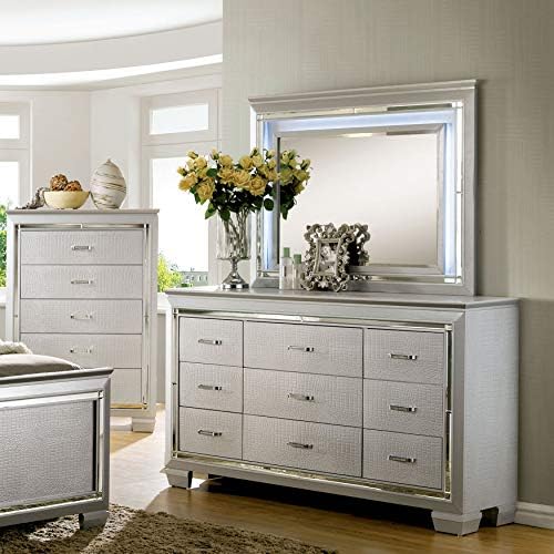 24/7 Shop at Home Riah Contemporary 9-Drawer 2-Piece Dresser and Mirror Set, Silver