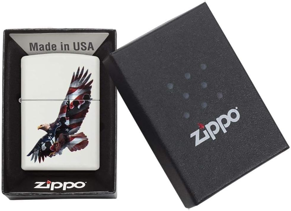 Zippo Eagles Dare Pocket Lighter - Refillable Flip-Top Windproof Lighters - Fierce Soaring Eagle Patriotic Design Pocket Lighters - Luxury Metal Lighter Made in USA