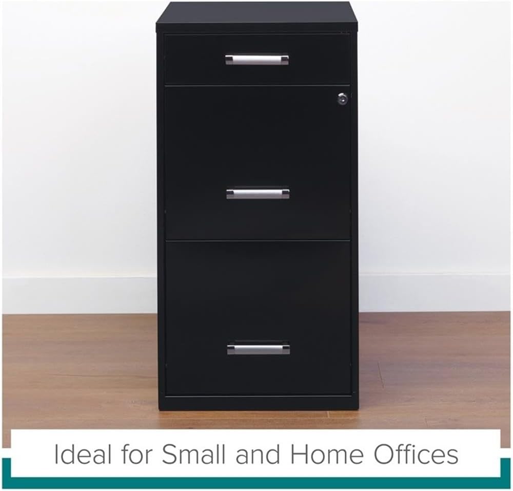 Scranton & Co 3-Drawer Metal Filing Cabinet, 27.32" H x 14.25" W x 18.00" D, Pearl White Finish, Locking Storage with Letter-Size File Drawers, Non-Porous Painted Steel for Home or Office