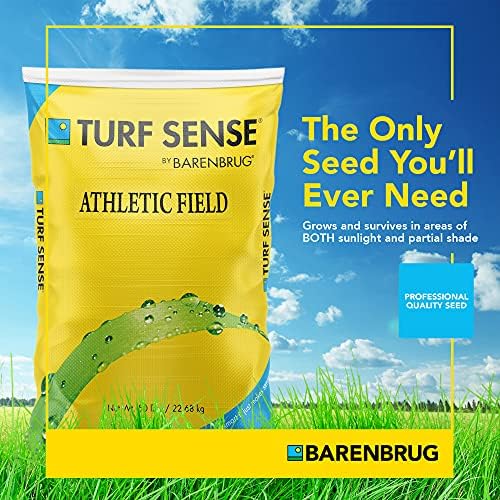 Barenbrug 25626 Turf Sense Athletic Field Grass Seed Grows in Areas of Sun and Partial Shade, 25 LB Bag