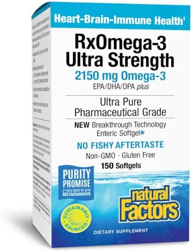 Natural Factors RxOmega-3 Ultra Strength - Dietary Supplement for Brain & Heart Health Support - Eye Health Supplement with EPA & DHA - Supplement with Omega-3 Fatty Acids - 150 Softgels (75 Servings)