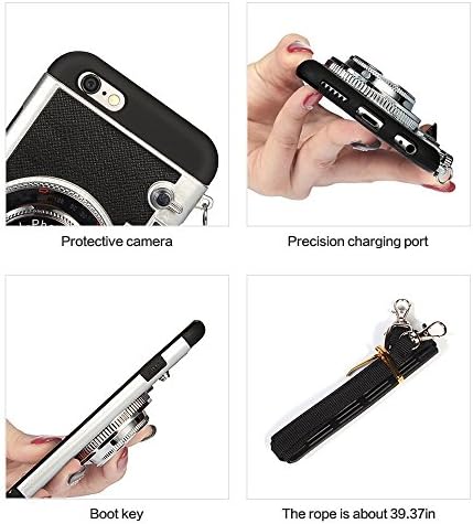 Black Lemon Case for iPhone 7, Cute Case for iPhone 8, 3D Unique Design Camera Case PC + Silicone Shockproof Hybrid Cover Case with Long Strap Rope (iPhone 7/8, Black)